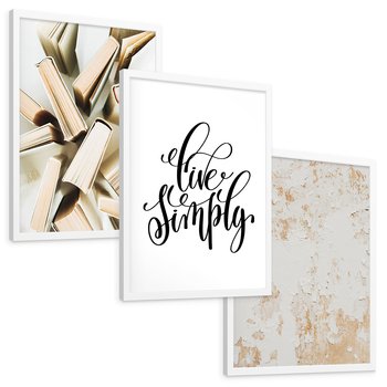 Zestaw obrazy w ramie, plakaty - książki, tekst, ściana - rama biała