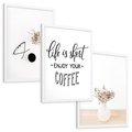 Zestaw obrazy w ramie, plakaty - kwiaty, kawa, okulary - rama biała