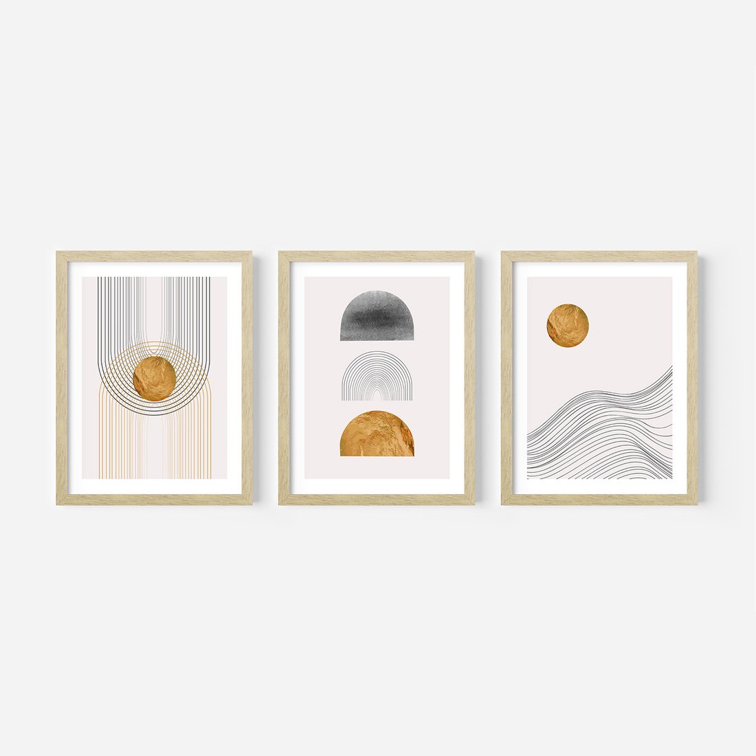 Zestaw obrazy w ramie, plakaty - abstrakcja, geometryczne, linie - rama drewno