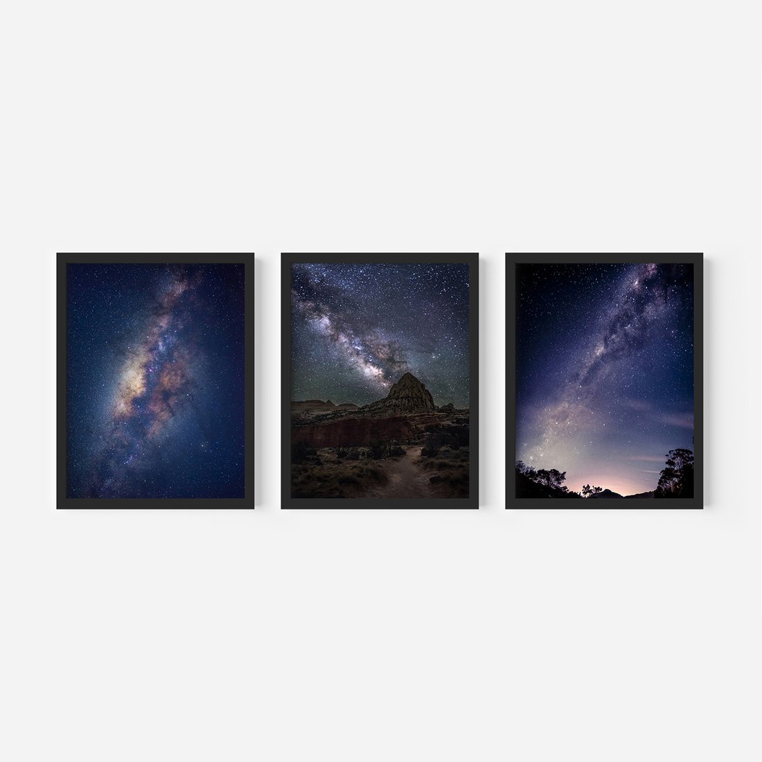 Zestaw obrazy w ramie, plakaty - gwiazdy, noc, galaktyka - rama czarna