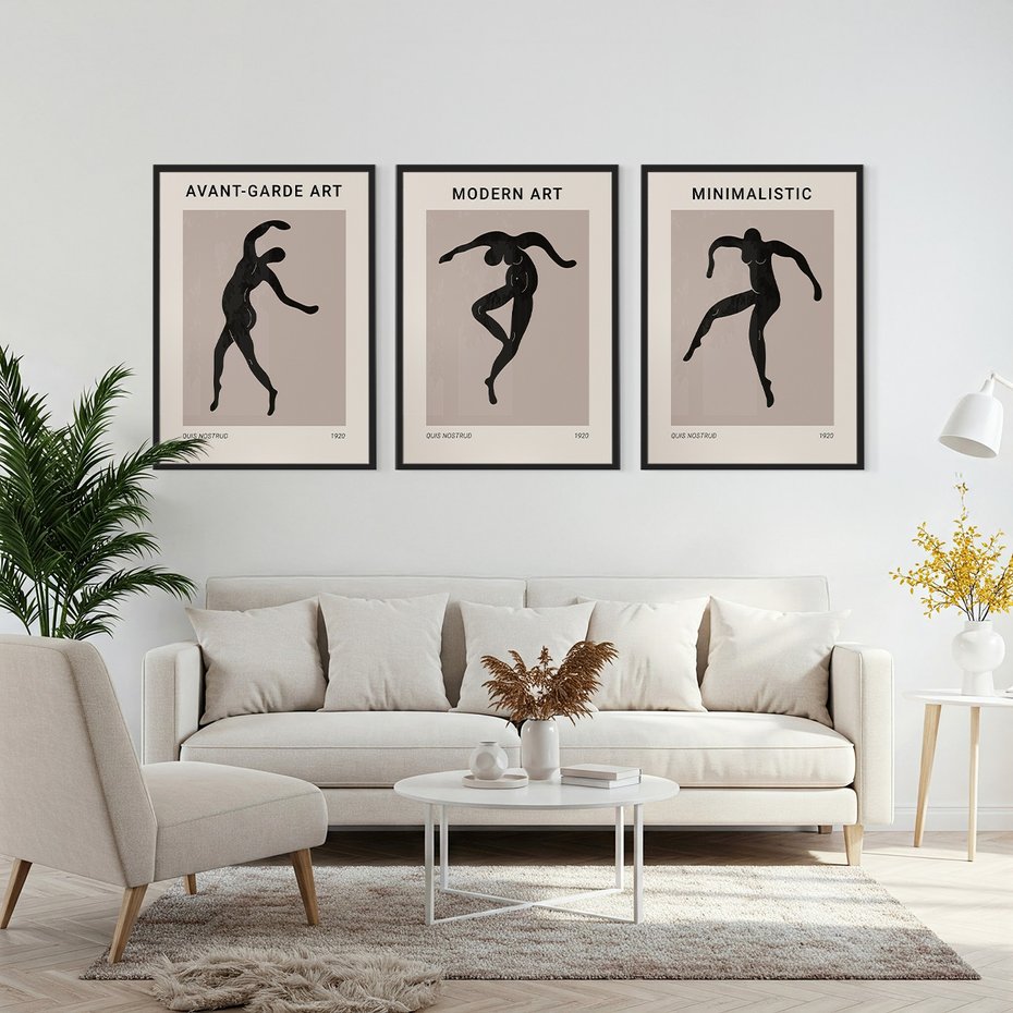 Zestaw obrazy w ramie, plakaty - sztuka, postać, taniec - rama czarna