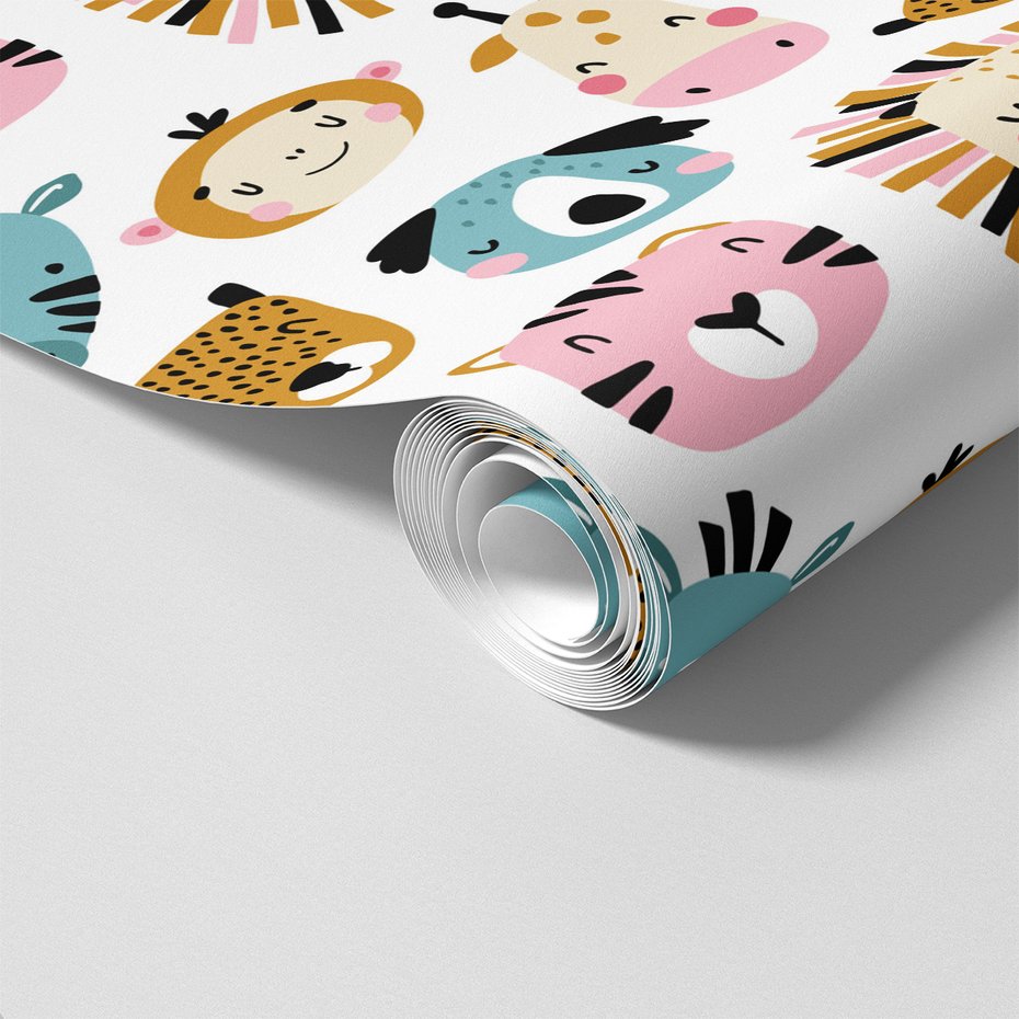 Tapeta - dziecięca, zwierzęta, ilustracje, twarze