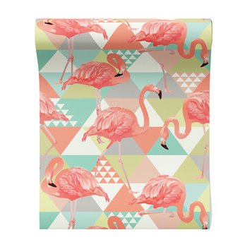 Tapeta - flamingi, trójkąty, tło