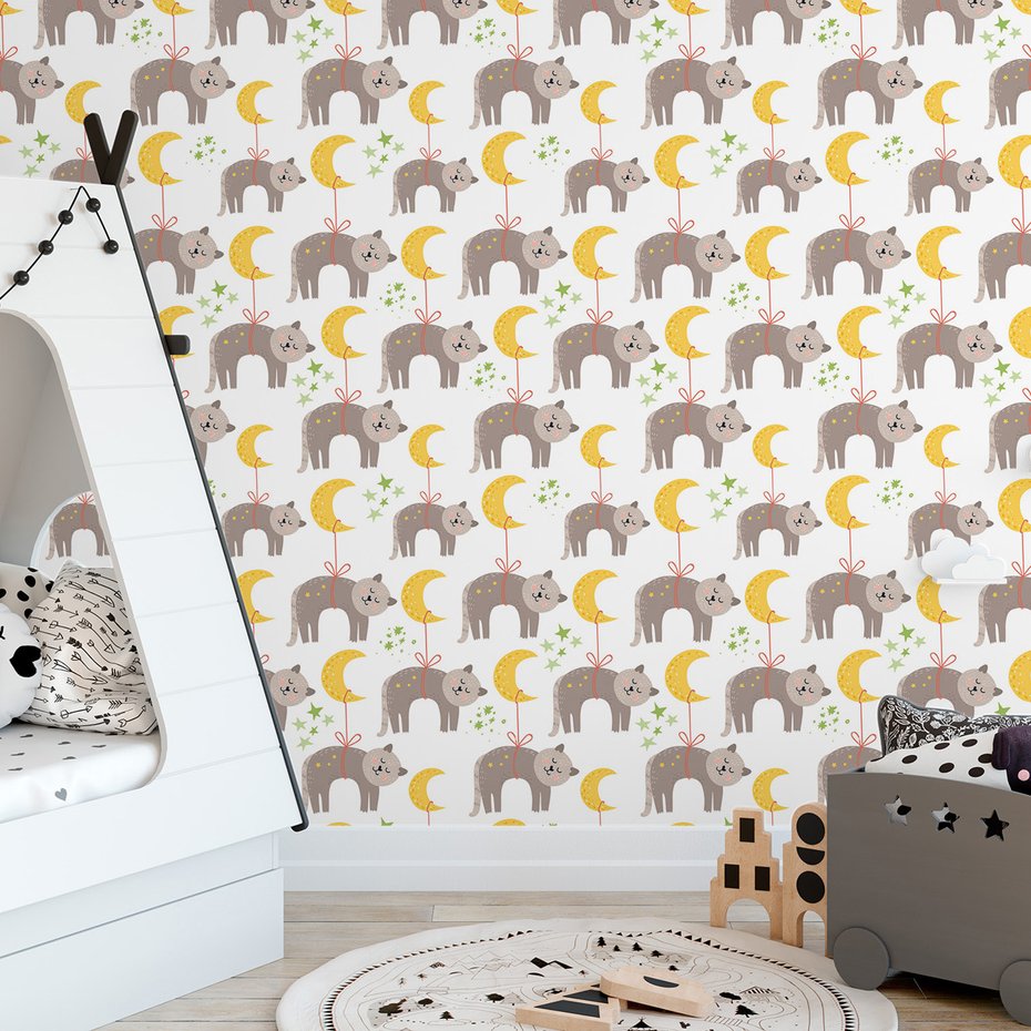 Tapeta - dziecięca, kot, księżyc, gwiazdy