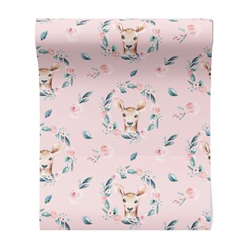 Tapeta - dziecięca, sarna, róże, wieniec