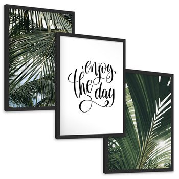 Zestaw obrazy w ramie, plakaty - liście,palmy,tropikalne - rama czarna