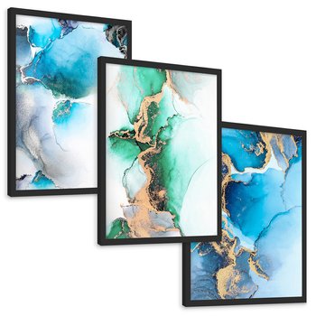 Zestaw obrazy w ramie, plakaty - abstrakcja, płyny, marmur - rama czarna