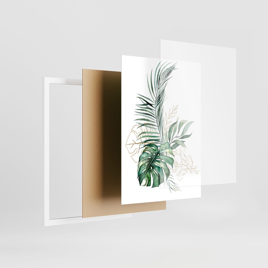 Zestaw obrazy w ramie, plakaty - liście, monstera, rośliny - rama biała