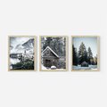 Zestaw obrazy w ramie, plakaty - zima, śnieg, krajobraz - rama drewno