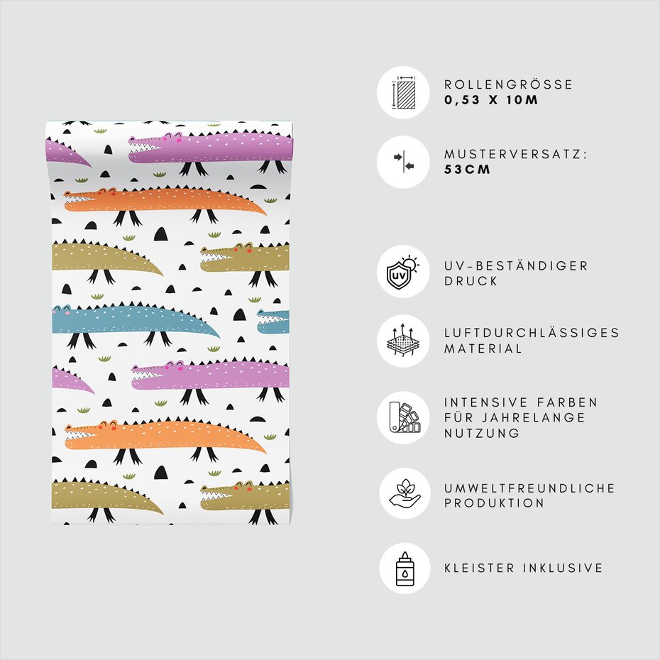 Tapeta - dziecięca, krokodyle, ilustracje, wzory