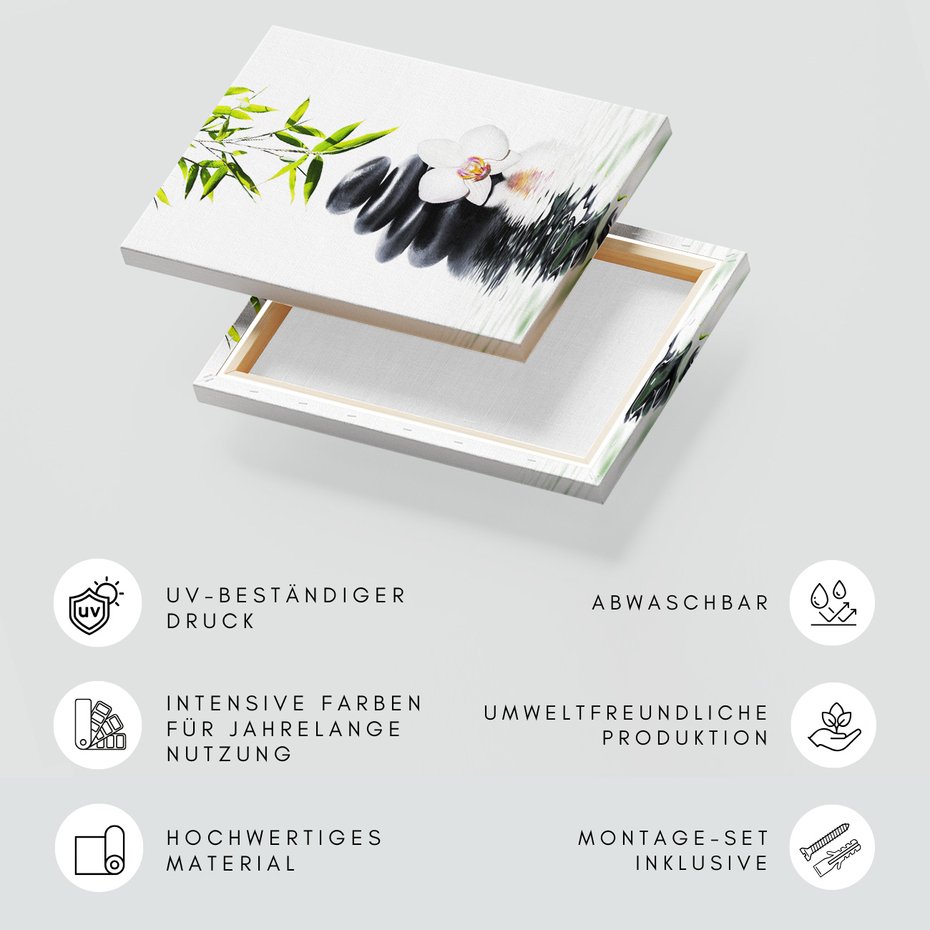 Obraz na płótnie - kamienie, kwiat, woda