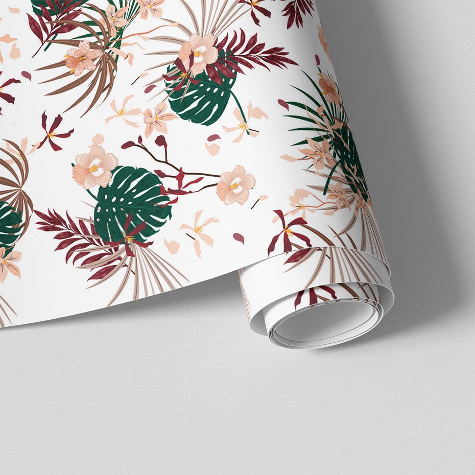 Tapeta - kwiaty, liście, wzór