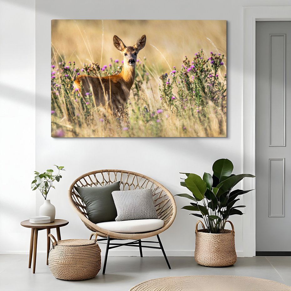 Obraz na płótnie - jeleń, kwiaty, trawa