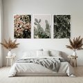 Zestaw obrazy w ramie, plakaty - rośliny, kaktus, liście - rama biała