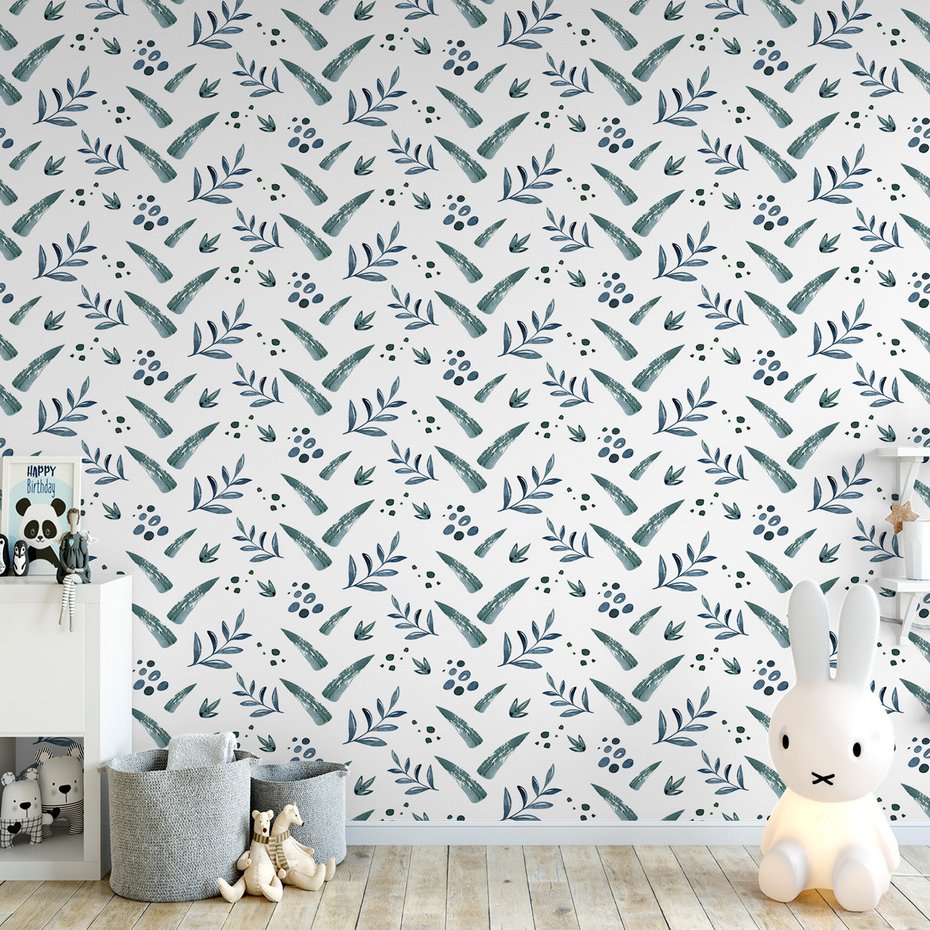 Tapeta - liście, gałązki, kropki