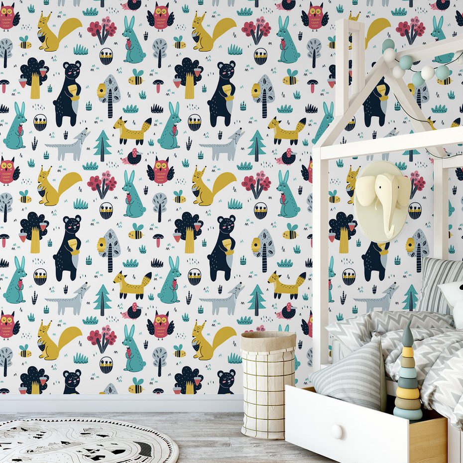 Tapeta - dziecięca, las, miód, zwierzęta