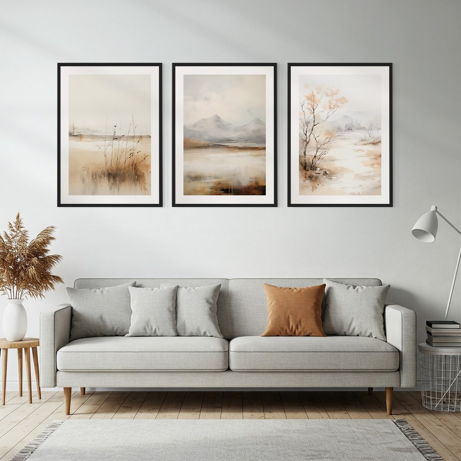 Zestaw obrazy w ramie, plakaty - krajobraz, abstrakcja, natura - rama czarna