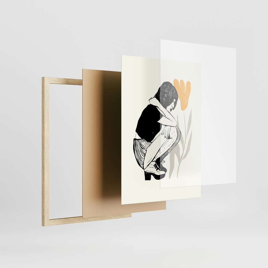 Zestaw obrazy w ramie, plakaty - rysunek, kobieta, kwiat - rama drewno