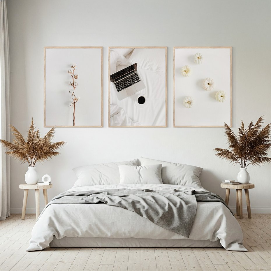 Zestaw obrazy w ramie, plakaty - bawełna,dynie,laptop - rama drewno