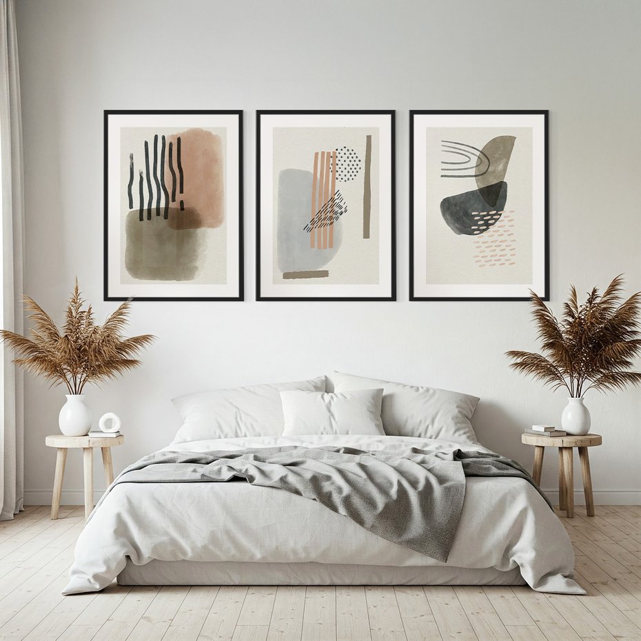 Zestaw obrazy w ramie, plakaty - abstrakcja, geometria, kształty - rama czarna