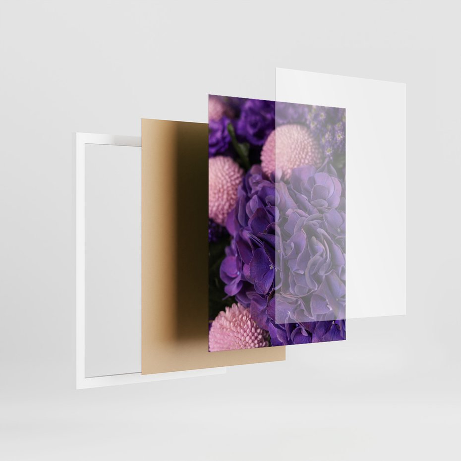 Zestaw obrazy w ramie, plakaty - kwiaty, kamienie, fioletowy - rama biała