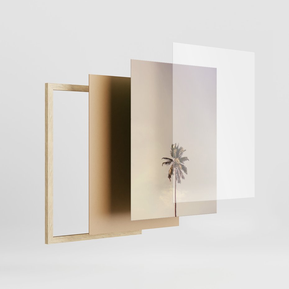 Zestaw obrazy w ramie, plakaty - plaża, morze, palmy - rama drewno