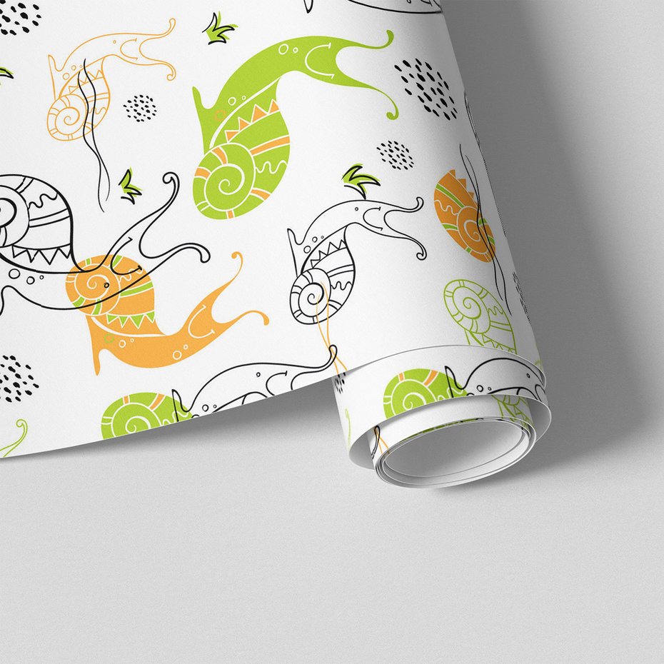 Tapeta - dziecięca, ślimaki, wzory, kropki