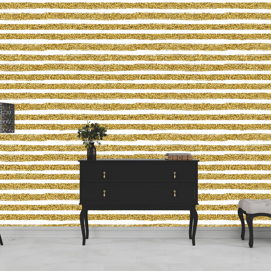 Tapeta - linie, złoto, brokat