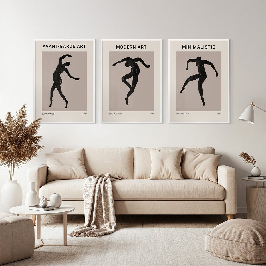 Zestaw obrazy w ramie, plakaty - sztuka, postać, taniec - rama biała