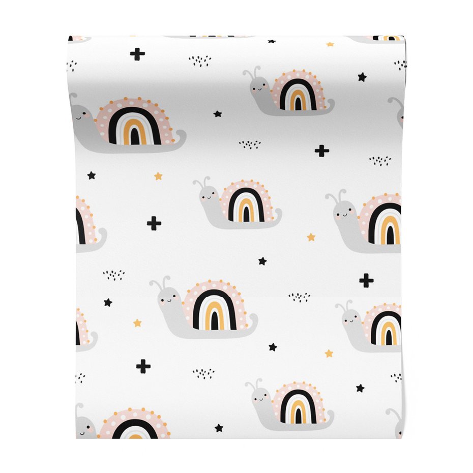 Tapeta - dziecięca, ślimaki, tęcza, gwiazdy