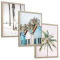 Zestaw obrazy w ramie, plakaty - palmy, plaża, domki - rama drewno