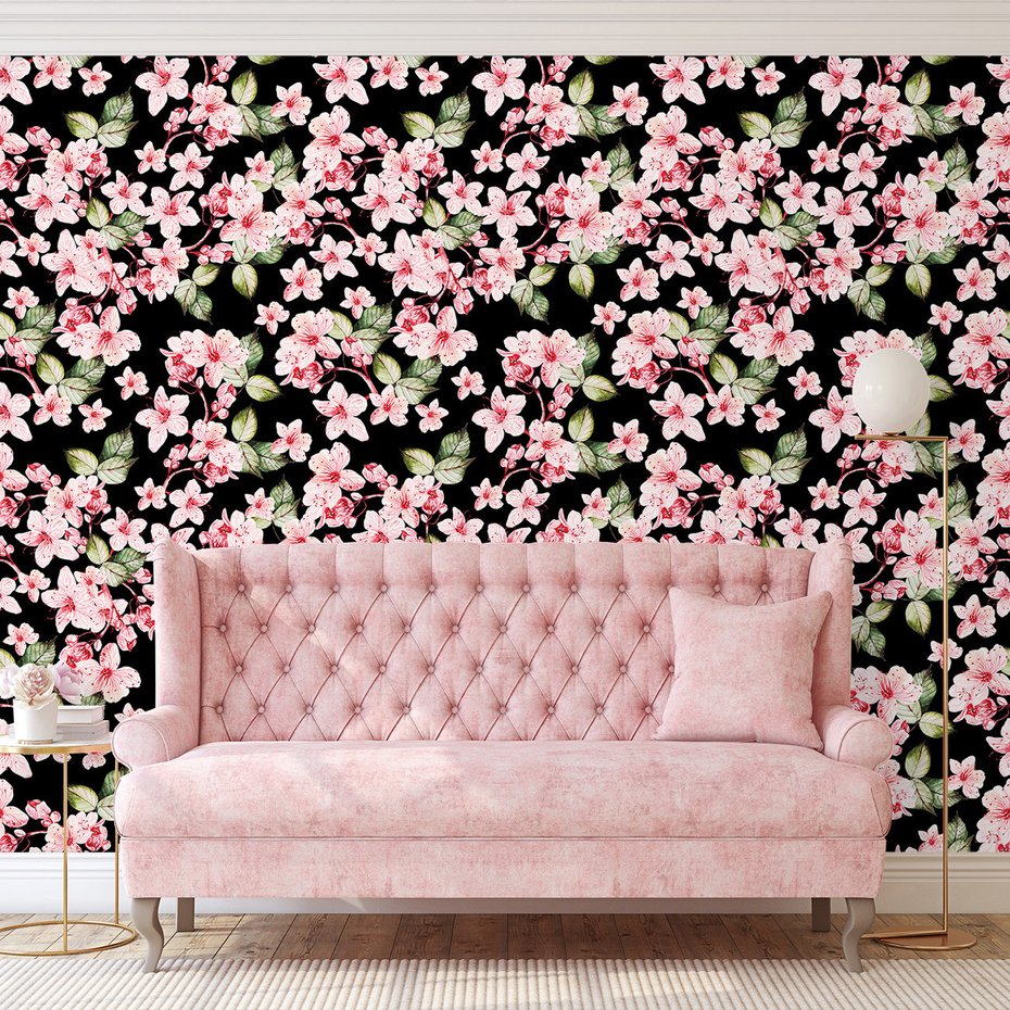 Tapeta - kwiaty, liście, gałąź