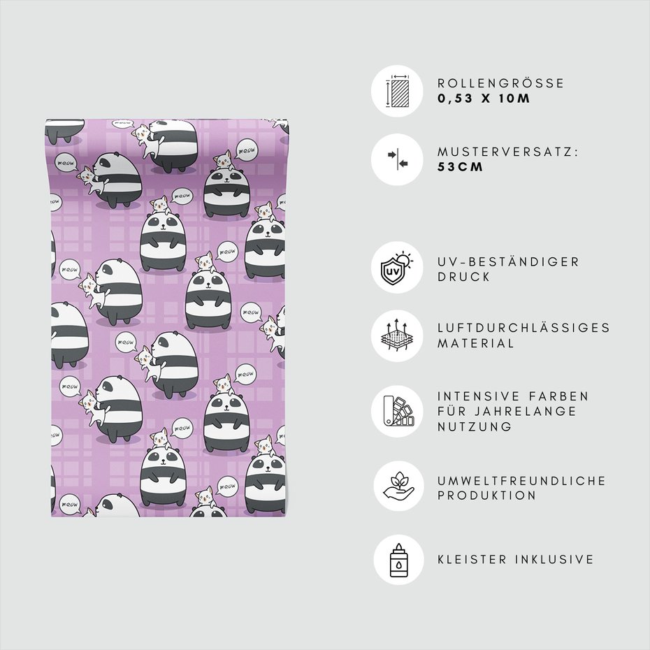 Tapeta - dziecięca, panda, kot, wzór