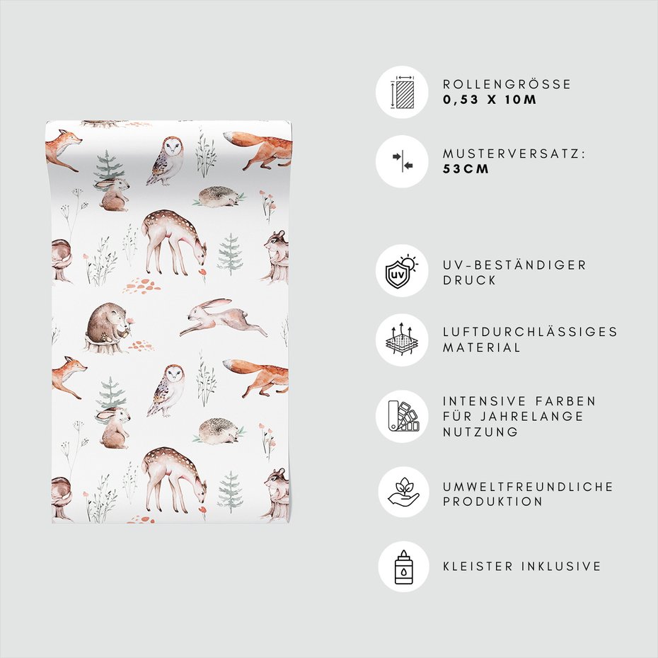 Tapeta - dziecięca, zwierzęta, las, ilustracje