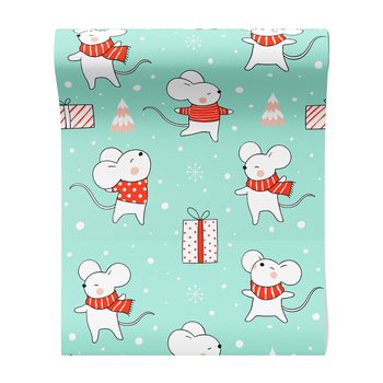 Tapeta - dziecięca, mysz, prezent, śnieg