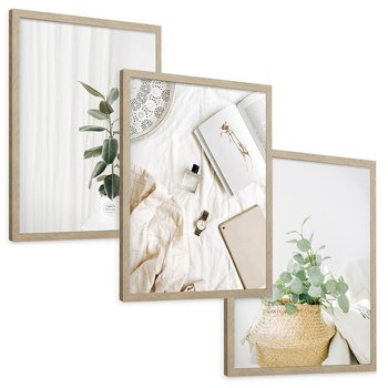 Zestaw obrazy w ramie, plakaty - rośliny, wnętrze, dekoracje - rama drewno