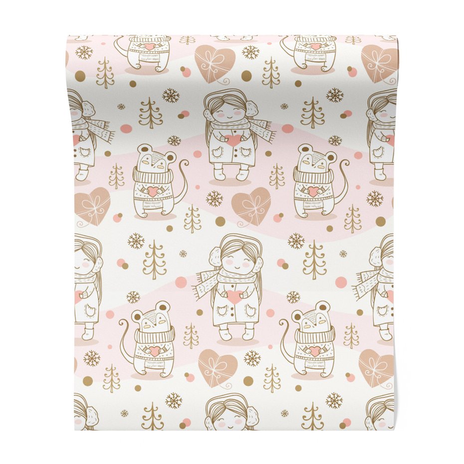 Tapeta - dziecięca, mysz, dziewczynka, choinka