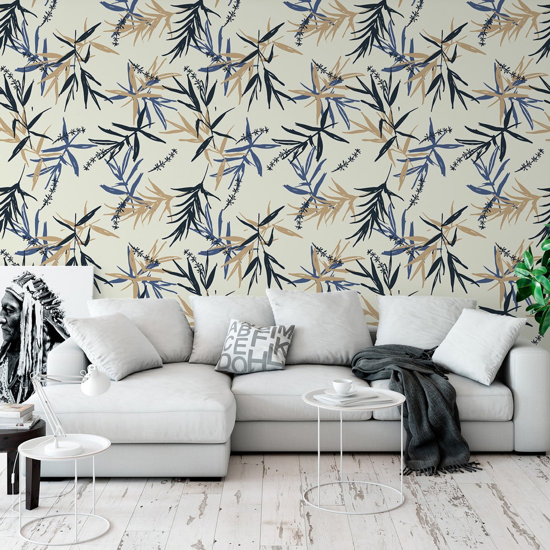 Tapeta - liście, kwiaty, gałązki