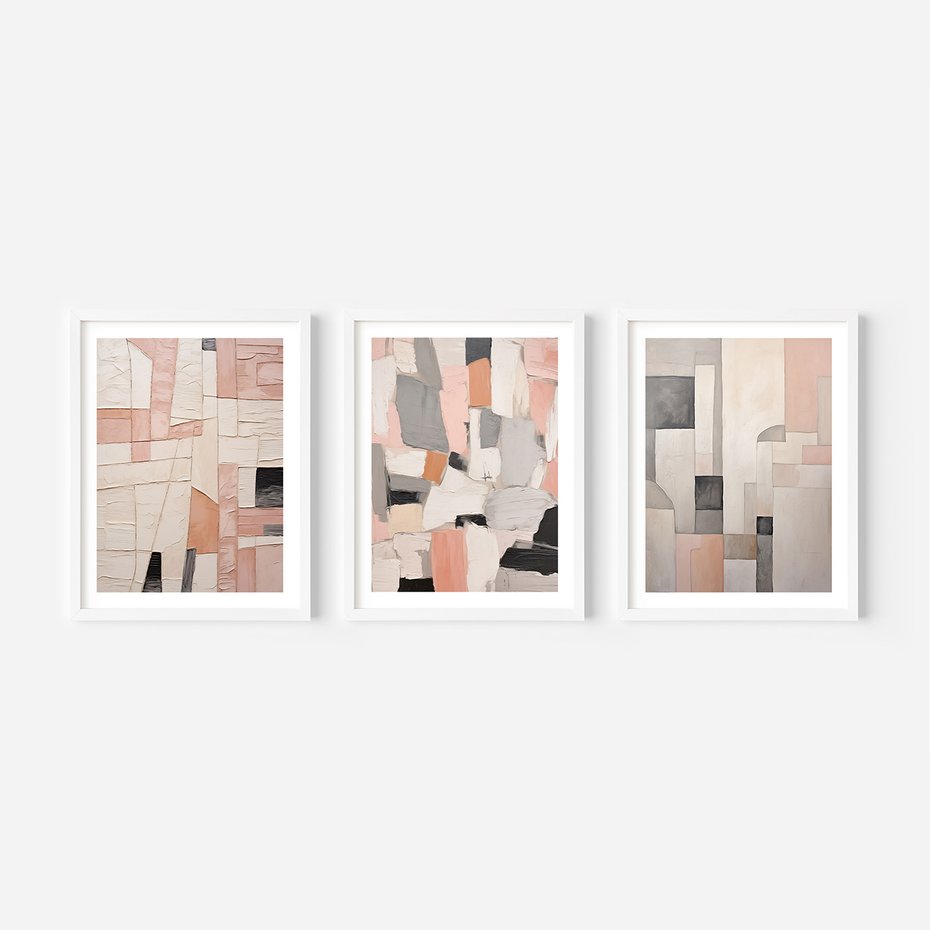 Zestaw obrazy w ramie, plakaty - abstrakcja, pastelowe, geometryczne - rama biała