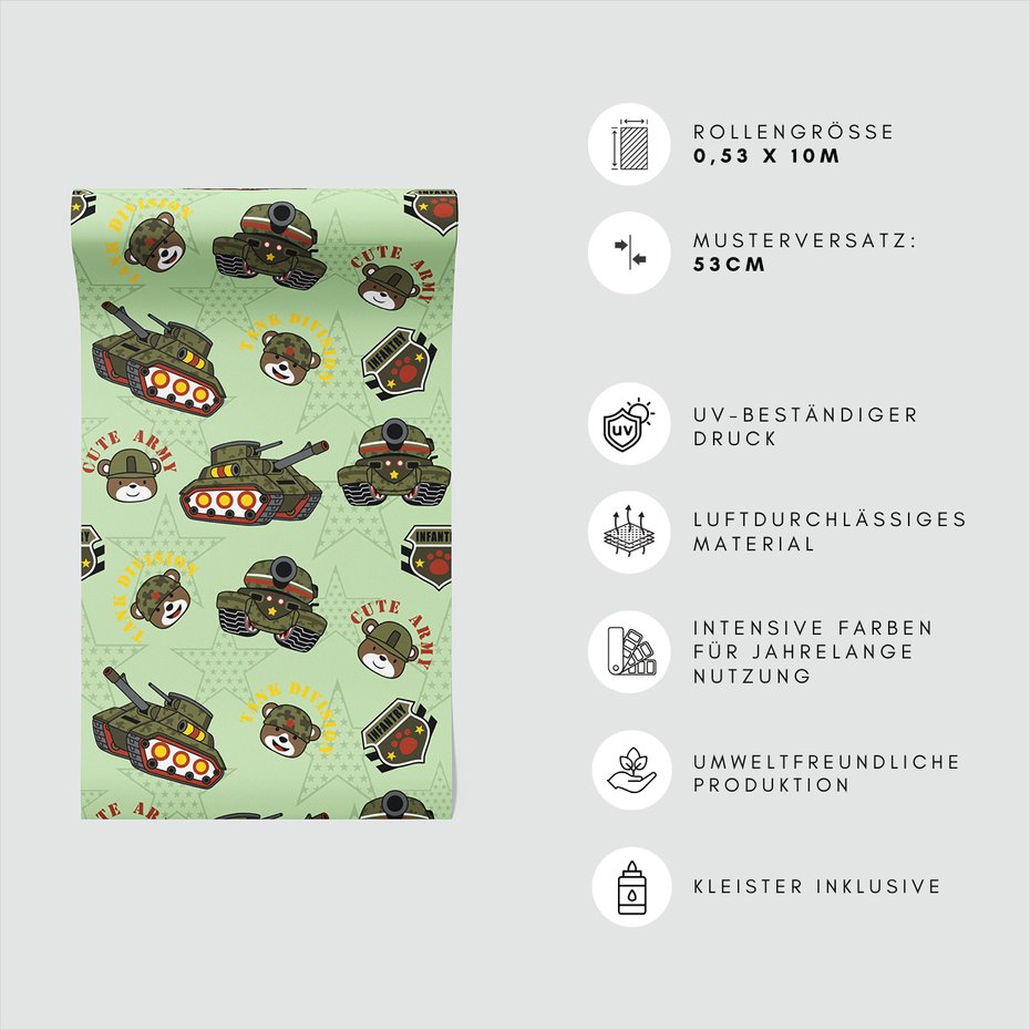 Tapeta - dziecięca, czołgi, misie, gwiazdy