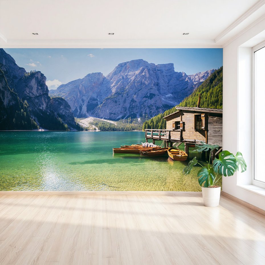 Fototapeta - jezioro, góry, domki