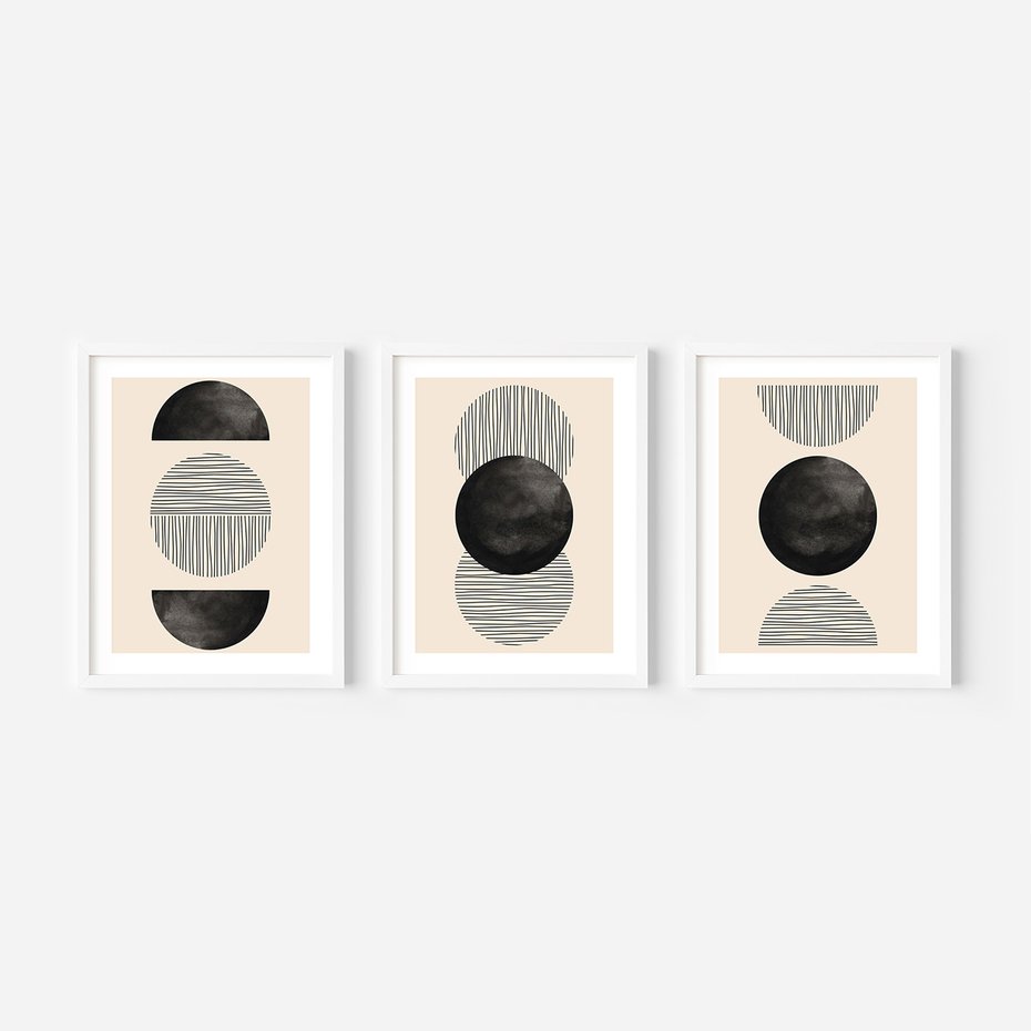 Zestaw obrazy w ramie, plakaty - abstrakcja, minimalizm, geometria - rama biała