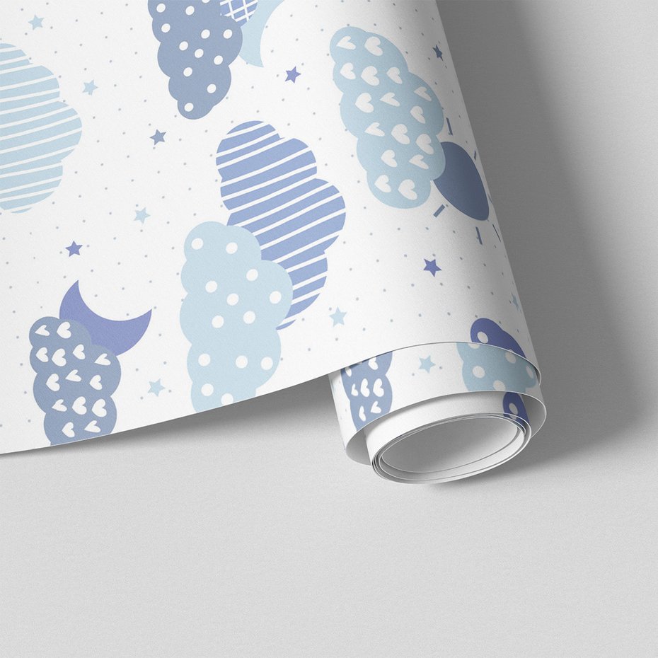 Tapeta - dziecięca, chmury, gwiazdy, księżyc