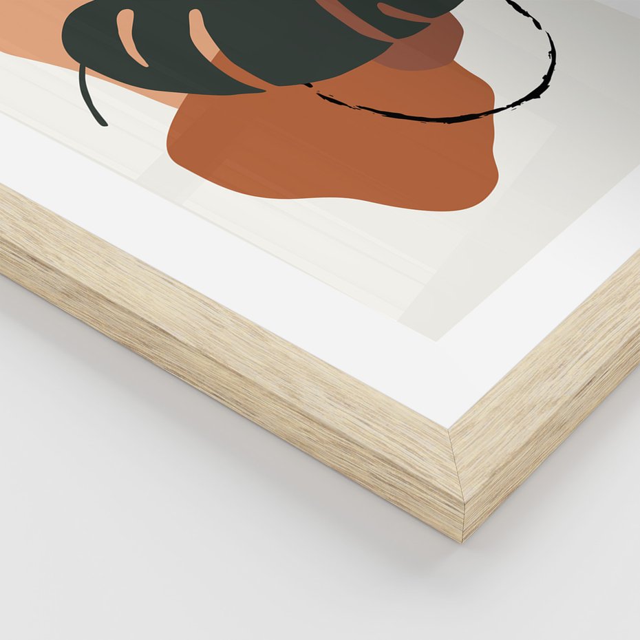 Zestaw obrazy w ramie, plakaty - liście, monstera, abstrakcja - rama drewno