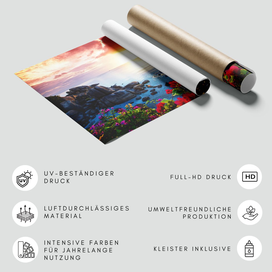 Fototapeta - morze, skały, kwiaty