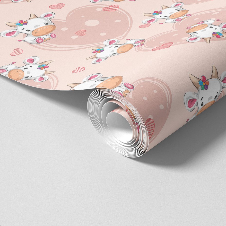 Tapeta - dziecięca, krowa, serce, kwiat