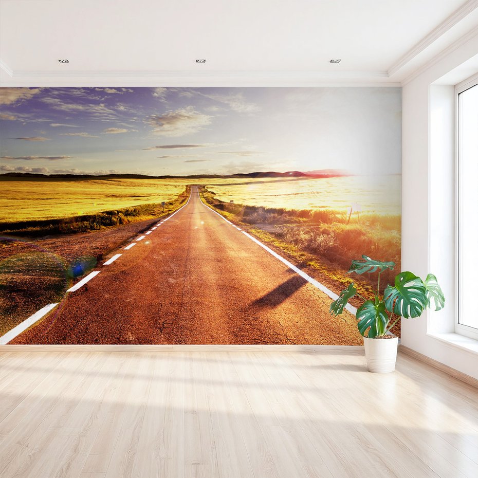 Fototapeta - droga, krajobraz, pola