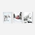 Zestaw obrazy w ramie, plakaty - renifer, śnieg, zima - rama biała