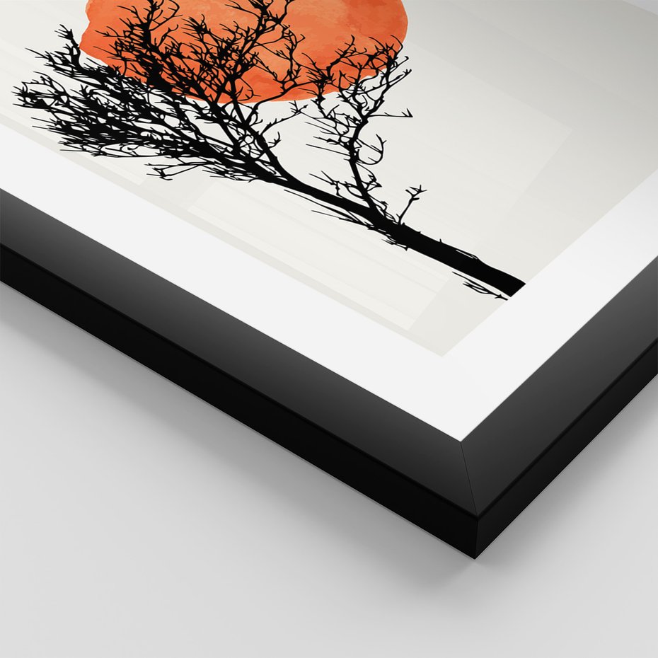 Zestaw obrazy w ramie, plakaty - Słońce, Ptaki, Drzewa - rama czarna