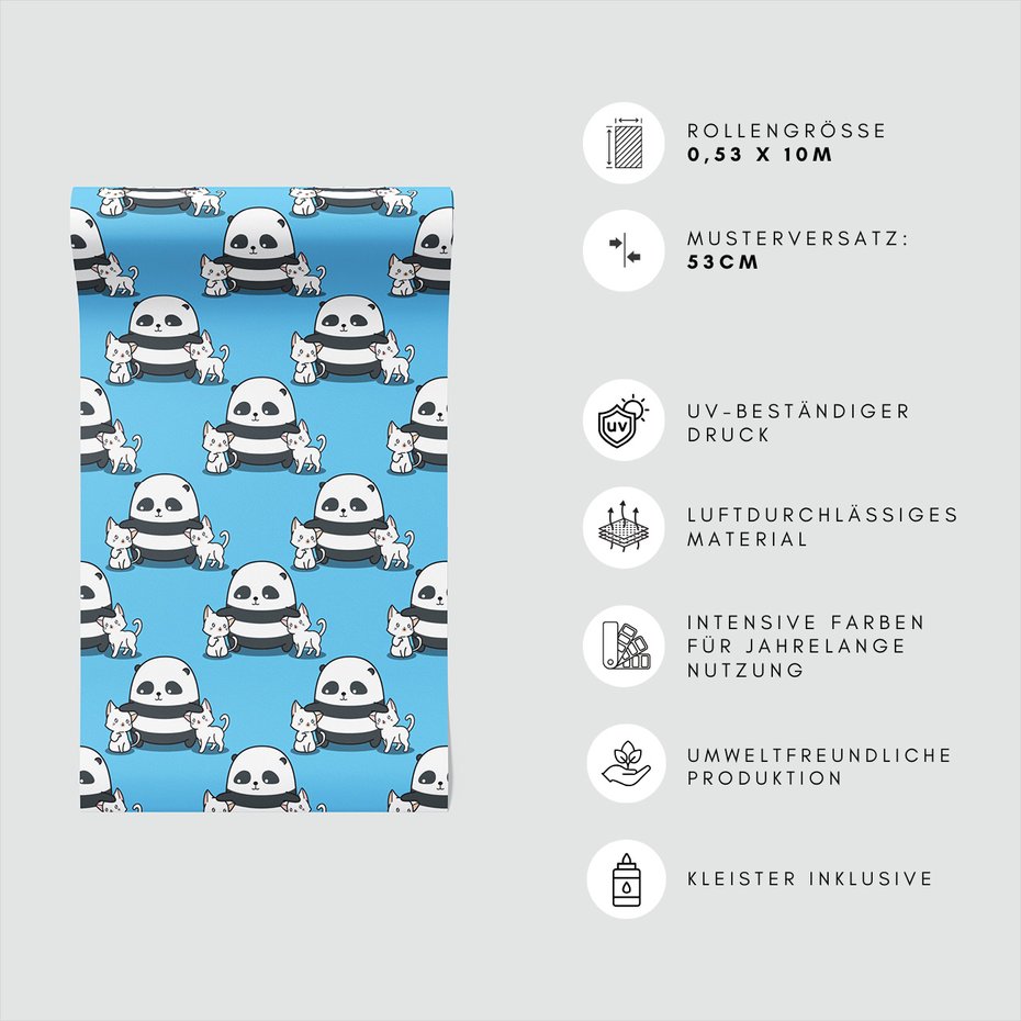 Tapeta - dziecięca, panda, koty, tło